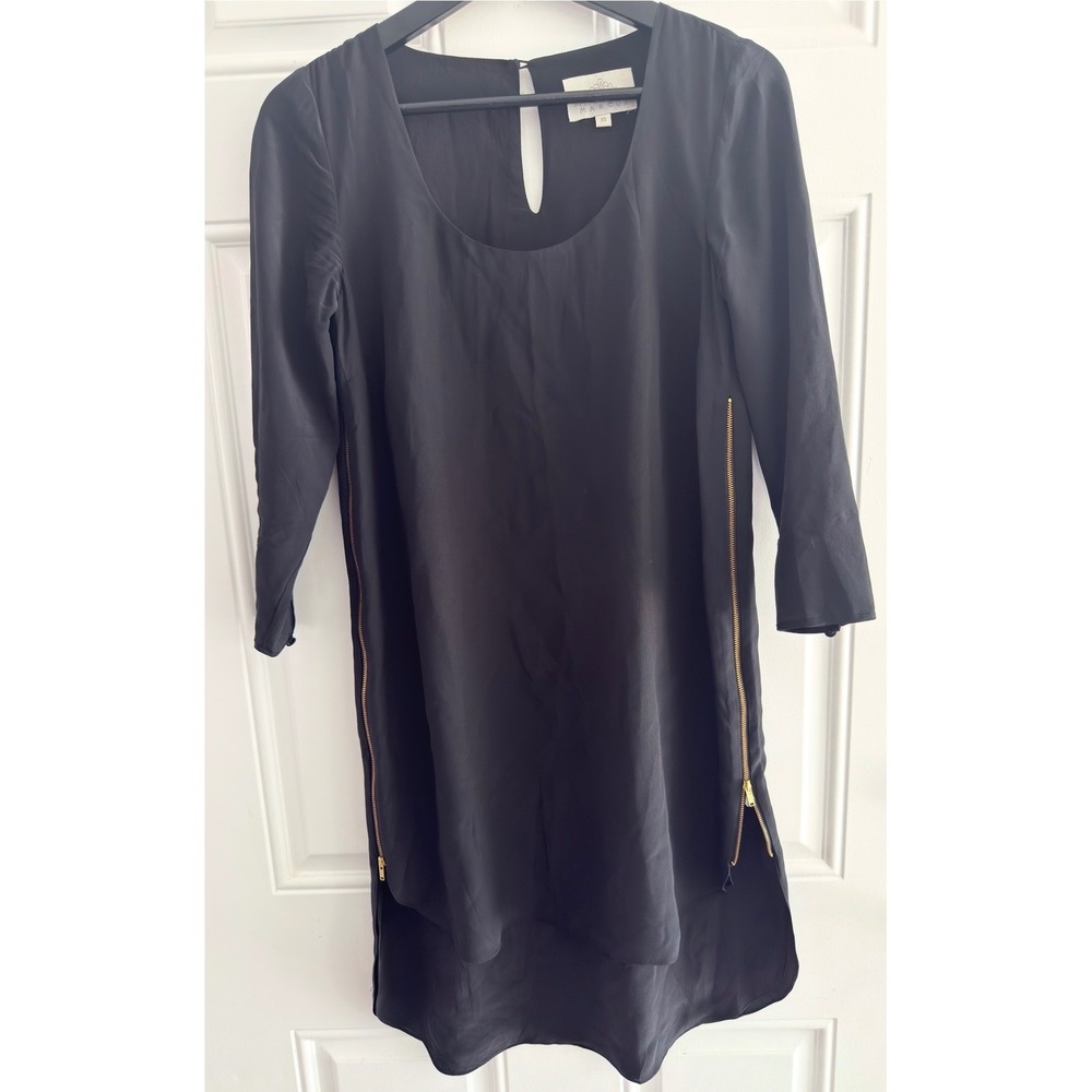 Madison Marcus Black Silk Side Zip High Low Shift Dress XS